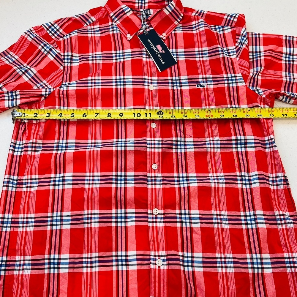 NWT Vineyard Vine OTG Performance M Long Sleeve Shirt Racing Red / Blue / White - Picture 4 of 5